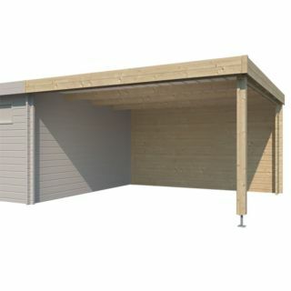 Extension 400 x 385 cm pour maison de jardin moderne, avec paroi arrière et toit en acier ISO (non traité)